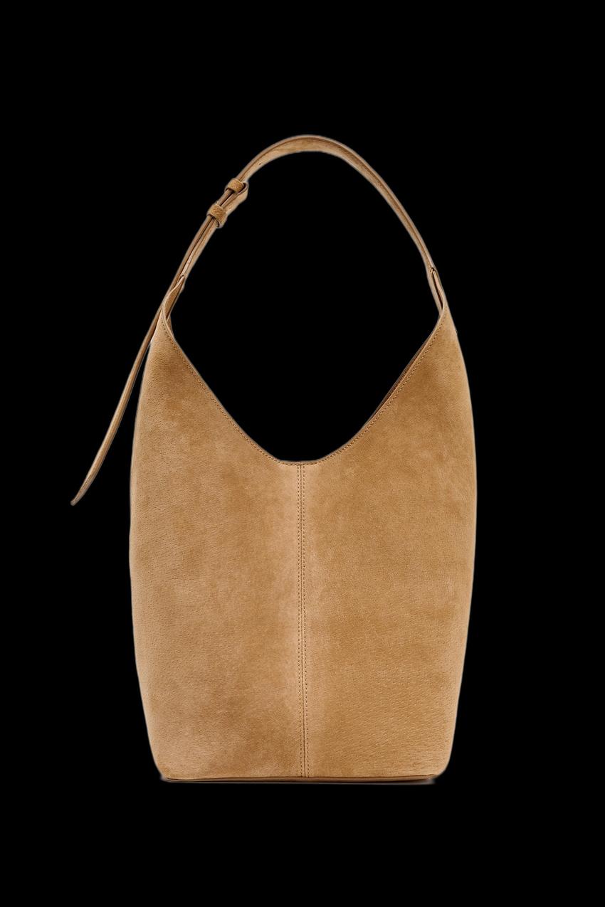 LEATHER MAXI BUCKET BAG WITH HANDLE DETAIL