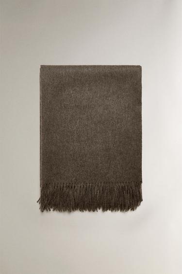 WOOL AND CASHMERE BLEND THROW - Dark grey by Zara