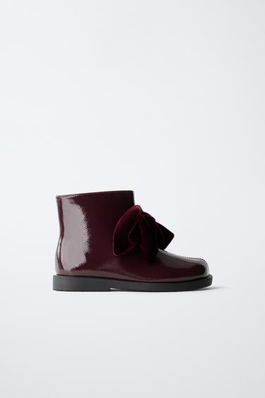 Zara PATENT FINISH BOW ANKLE BOOTS - Burgundy Red