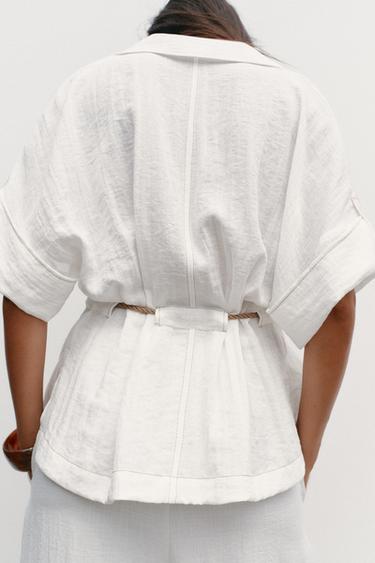 BELTED SAFARI SHIRT - Oyster-white by Zara - Image 3