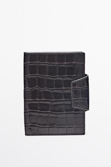 Zara Crocodile-textured leather passport holder - Brown - Image 0