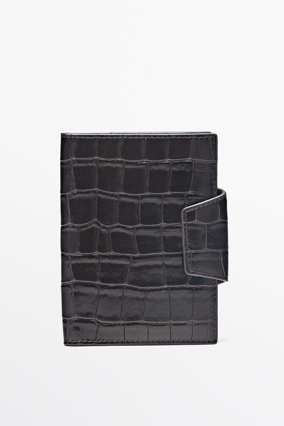 Zara Crocodile-textured leather passport holder - Brown - Image 0