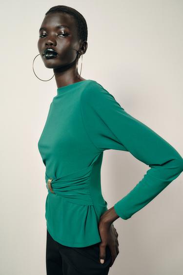 DRAPED WAIST TOP - Green by Zara - Image 3