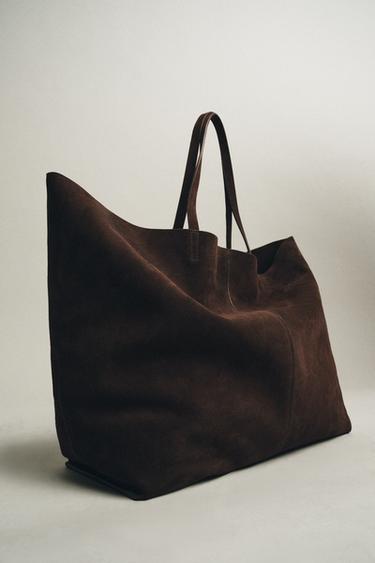 BOLSO PIEL SERRAJE MAXI SHOPPER - Chocolate de Zara