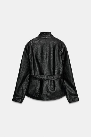 BLOUSON EN MATIÈRE SYNTHÉTIQUE AVEC CEINTURE ZW COLLECTION - Marron foncé de Zara - Image 7