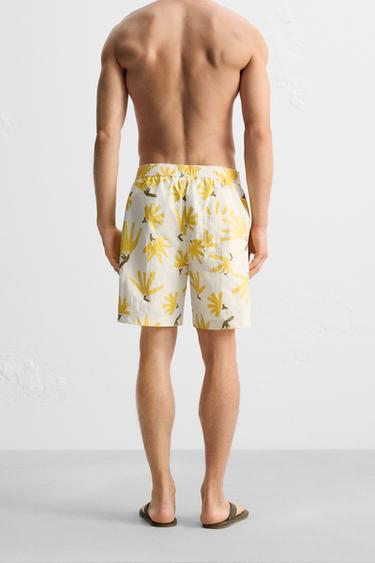 FLORAL PRINT LONG SWIMMING TRUNKS - Ecru by Zara - Image 3