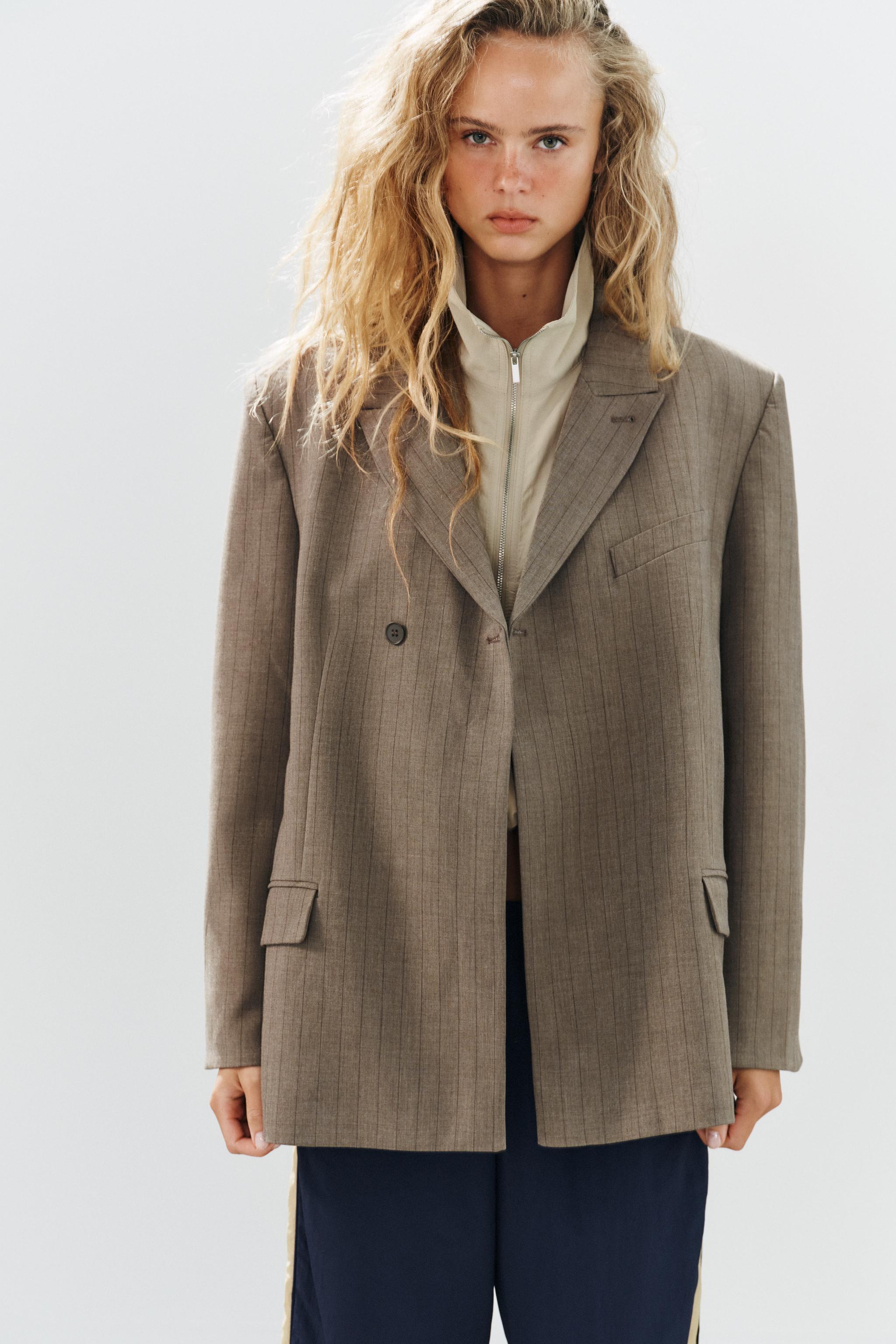 Zara İNCE ÇİZGİLİ OVERSIZE BLAZER CEKET görsel 5
