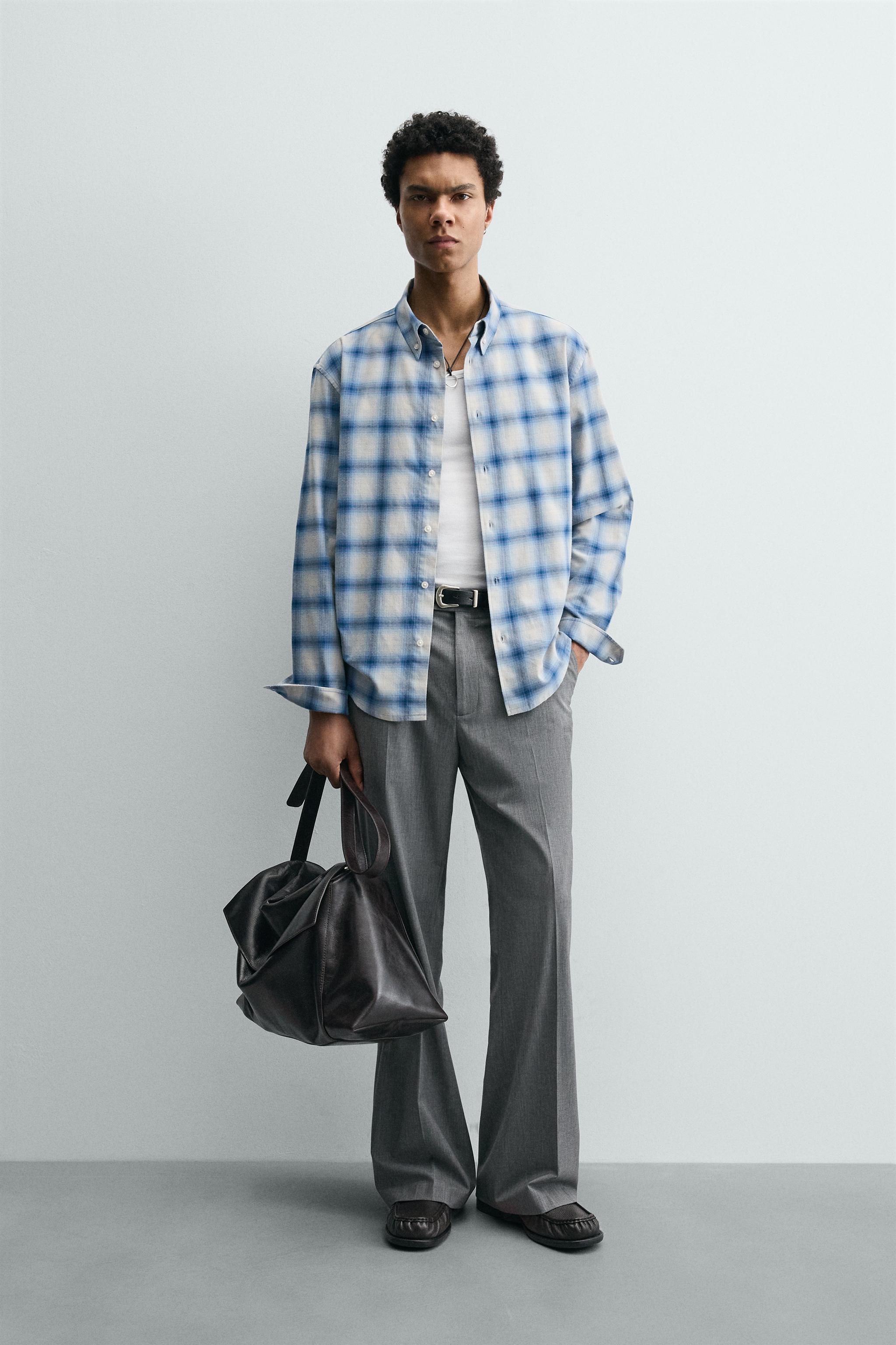 リラックスフィットチェックシャツ - 青色/白色 | ZARA Japan / 日本