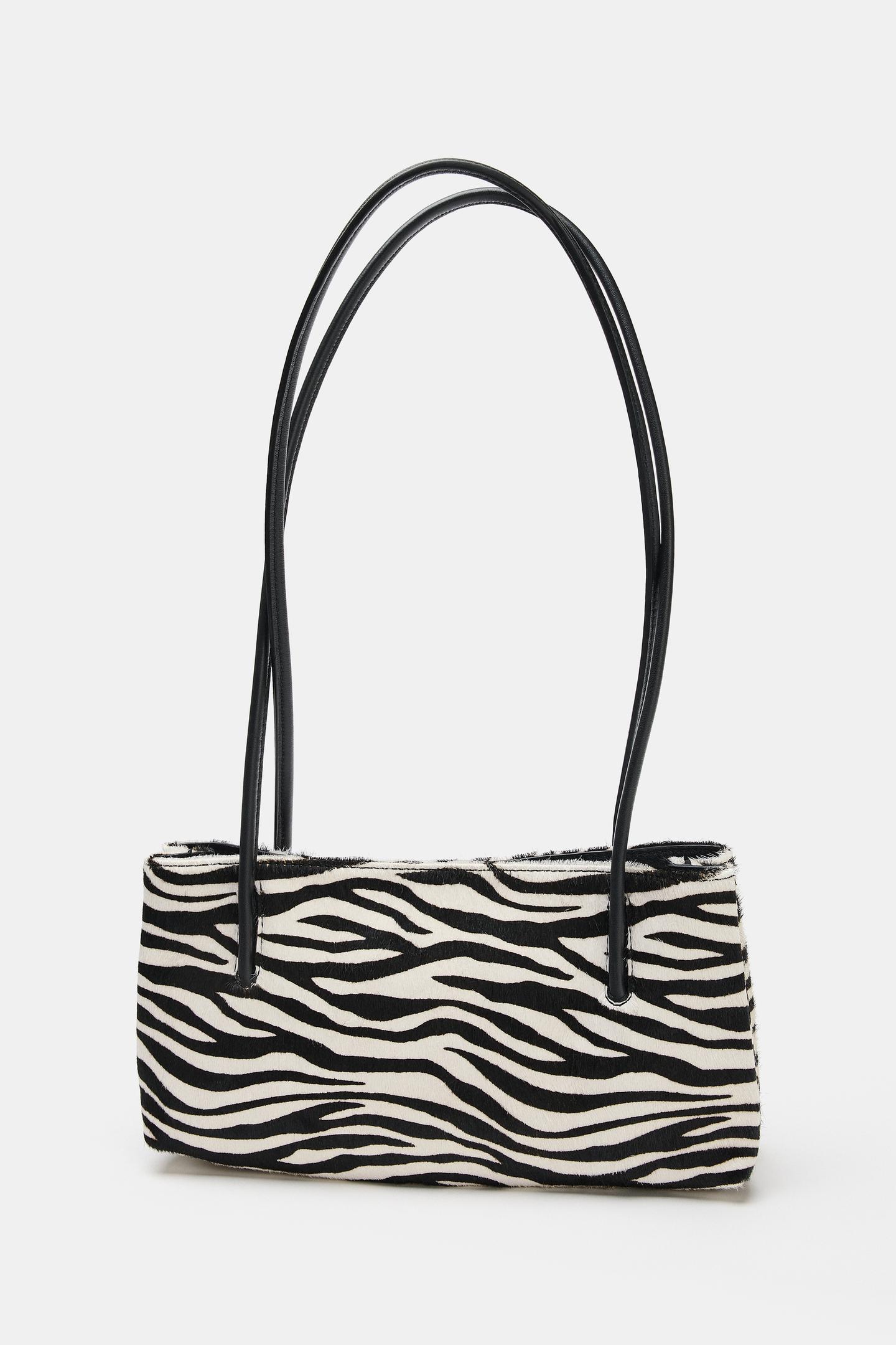 Женская сумка Zara Animal Print Leather Shoulder, цвет: Зебра — фото 4