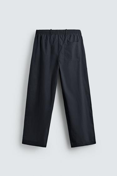 PANTALON DROIT EN POPELINE - Bleu marine de Zara - Image 7