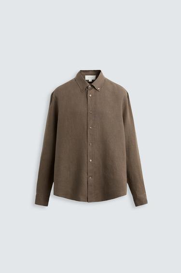 CAMISA 100% LINHO - castanho da Zara