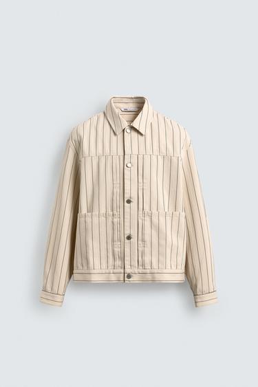 RELAXED FIT PINSTRIPE JACKET - Ecru by Zara