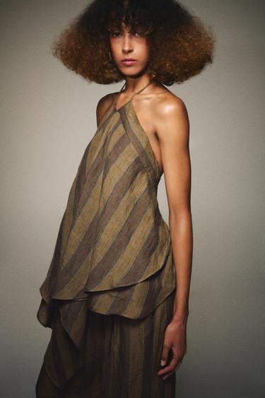 100% LINEN HALTER TOP - Khaki by Zara