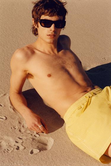 SEERSUCKER MID-LENGTH SWIMMING TRUNKS - Oil by Zara - Image 0