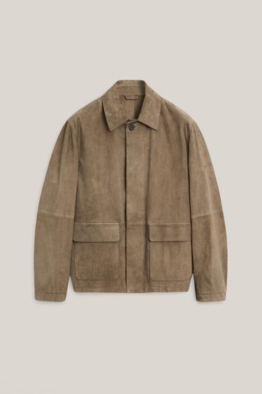 Zara Suede leather overshirt with pockets - LIMITED EDITION - Light green