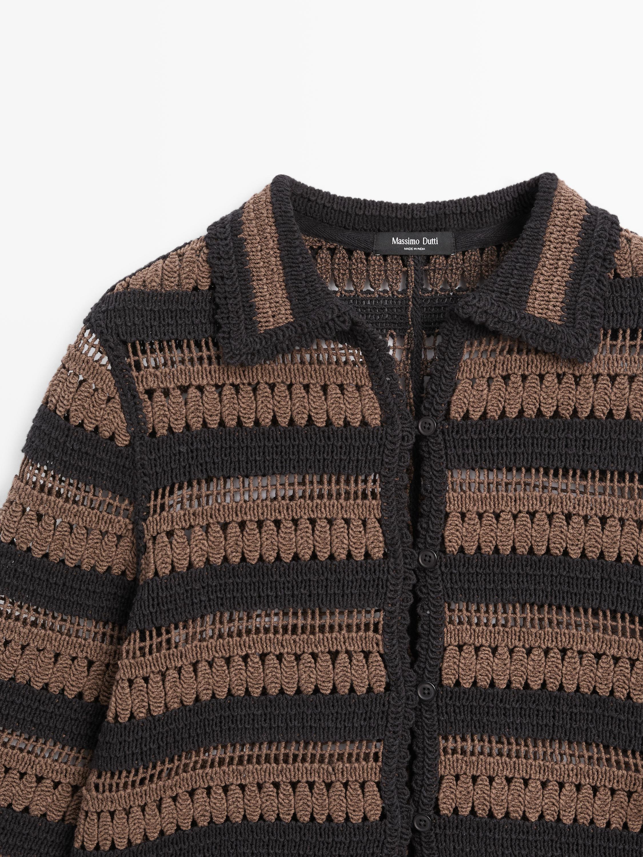 Short striped crochet knit cardigan