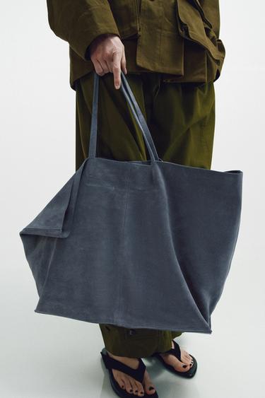 SAC MAXI SHOPPER EN CROÛTE DE CUIR - Bleu de Zara - Image 2
