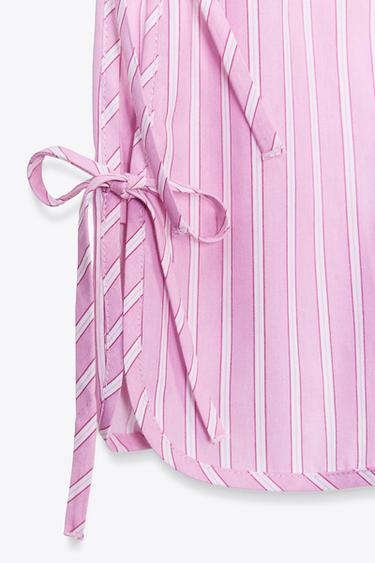 BERMUDA EN POPELINE RAYÉE AVEC LACETS LATÉRAUX - Rose / Blanc de Zara - Image 8