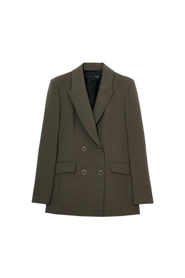 Zara DOUBLE BREASTED BLAZER WITH SHOULDER PADS - Dark khaki