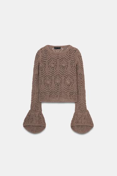 Zara FLORAL KNIT JUMPER - Brown / Taupe