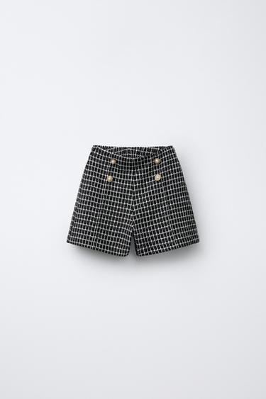 CHECKED TEXTURED BERMUDA SHORTS - Black / White by Zara