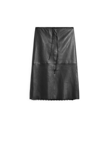 Zara Nappa leather midi skirt with lace detail - Black