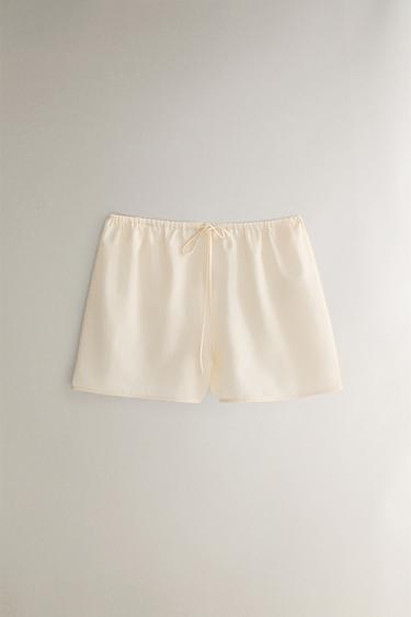 실크 코튼 쇼츠 - Zara 크림
