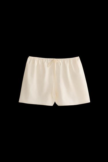 Zara SILK COTTON SHORTS - Ecru - Image 0