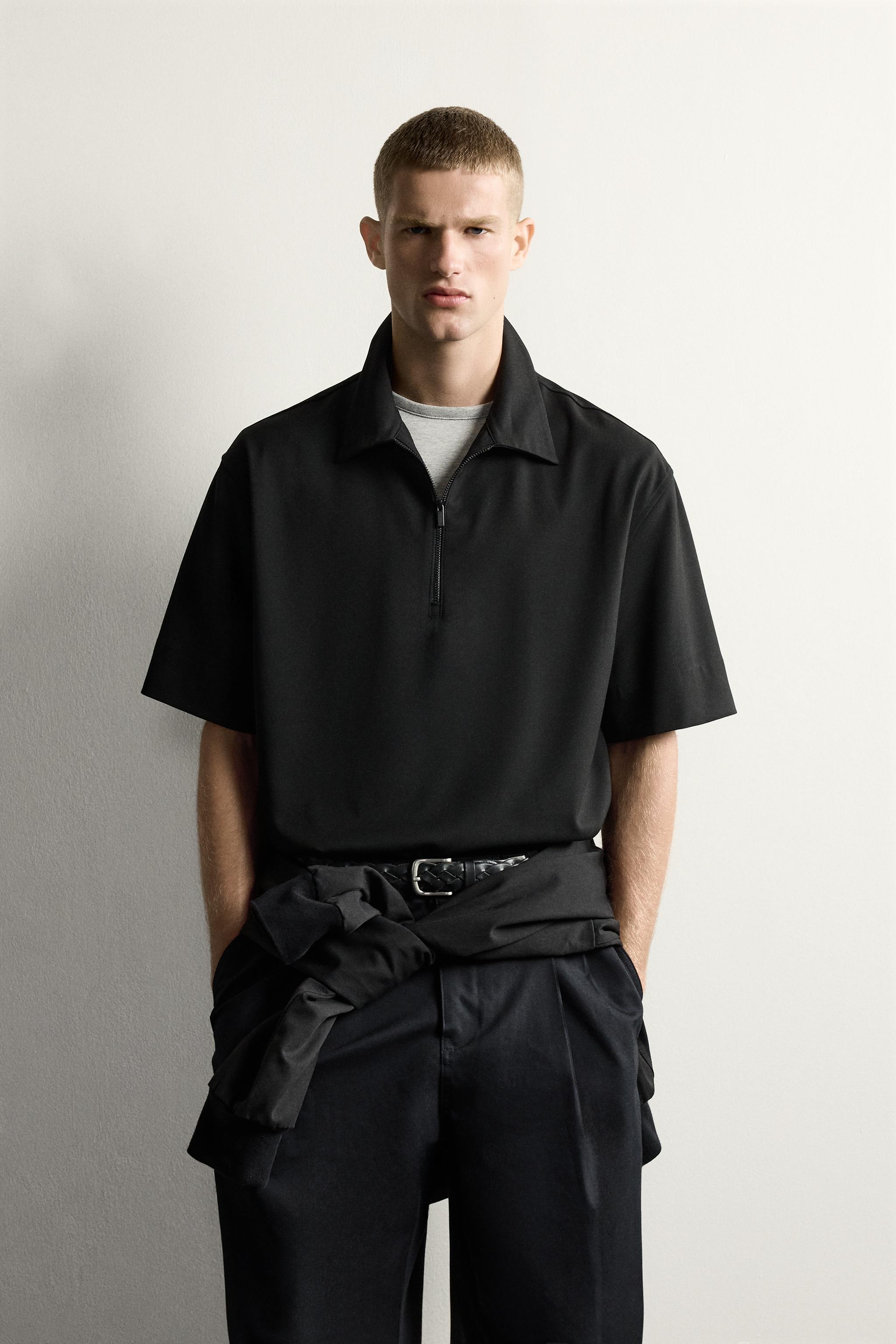 TECHNICAL ZIP POLO SHIRT — Black