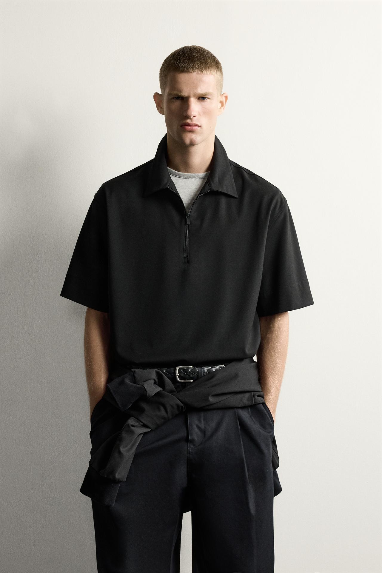 TECHNICAL ZIP POLO SHIRT — Black