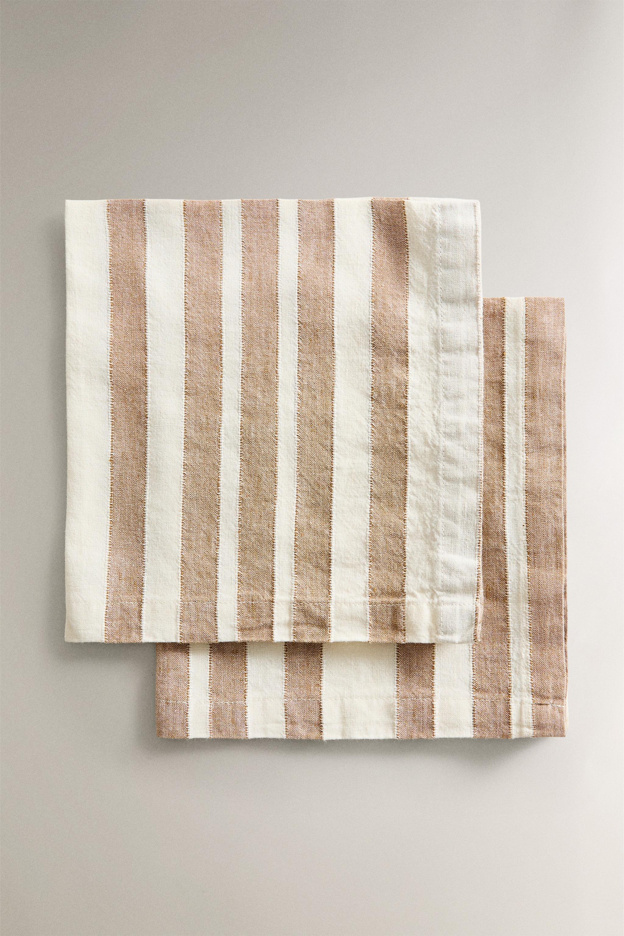 LOT SERVIETTES DE TABLE LIN RAYURES (LOT DE 2)