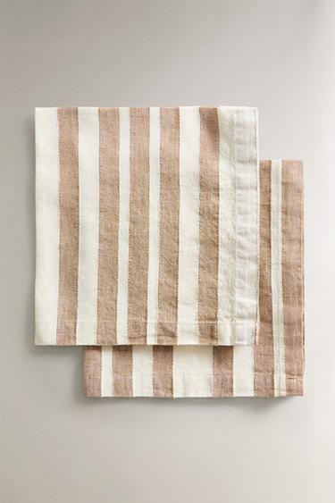 SET TOVAGLIOLI LINO A RIGHE (SET DA 2) - Beige chiaro di Zara - Immagine 0