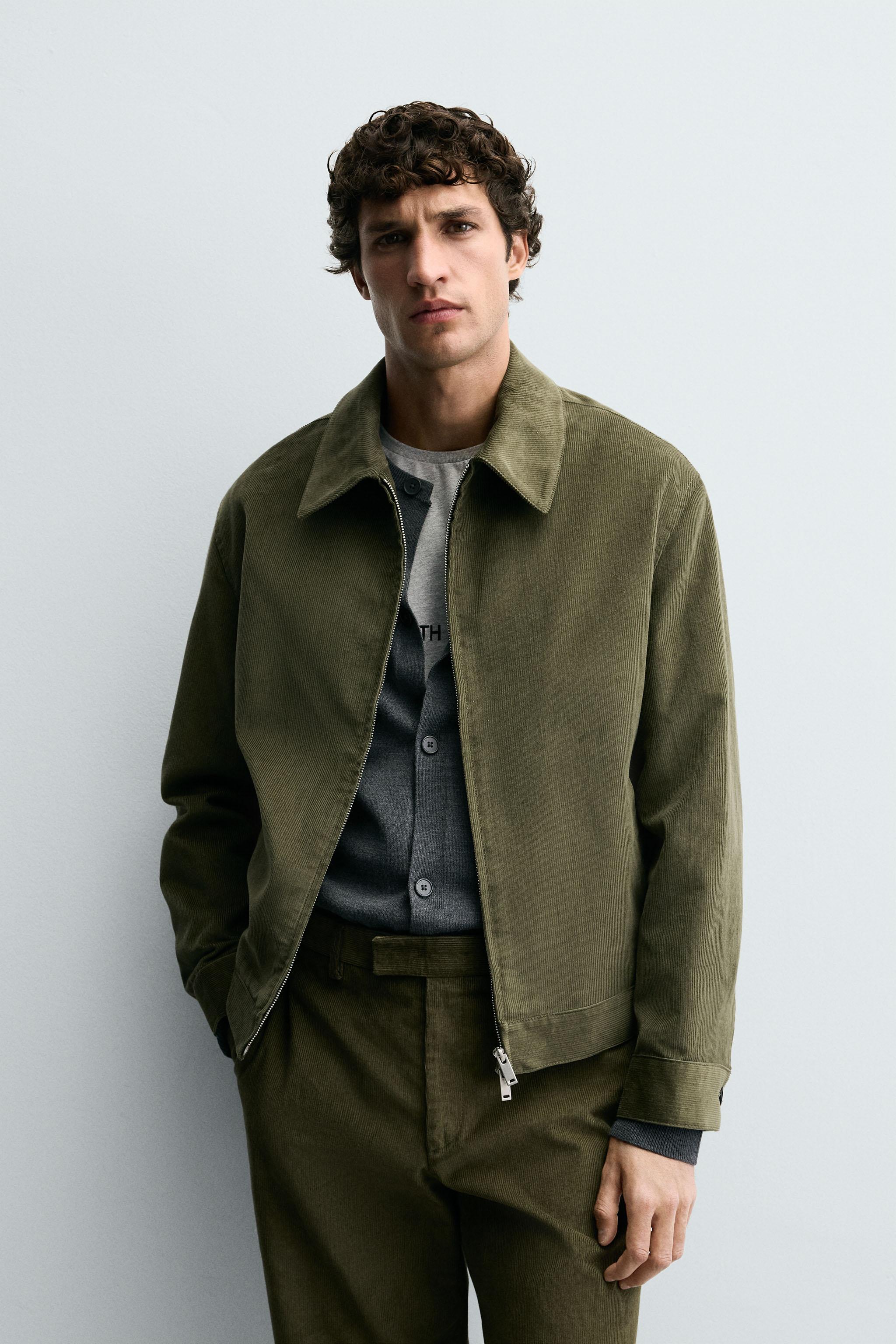 CORDUROY ZIP-UP JACKET - Khaki Green | ZARA United States