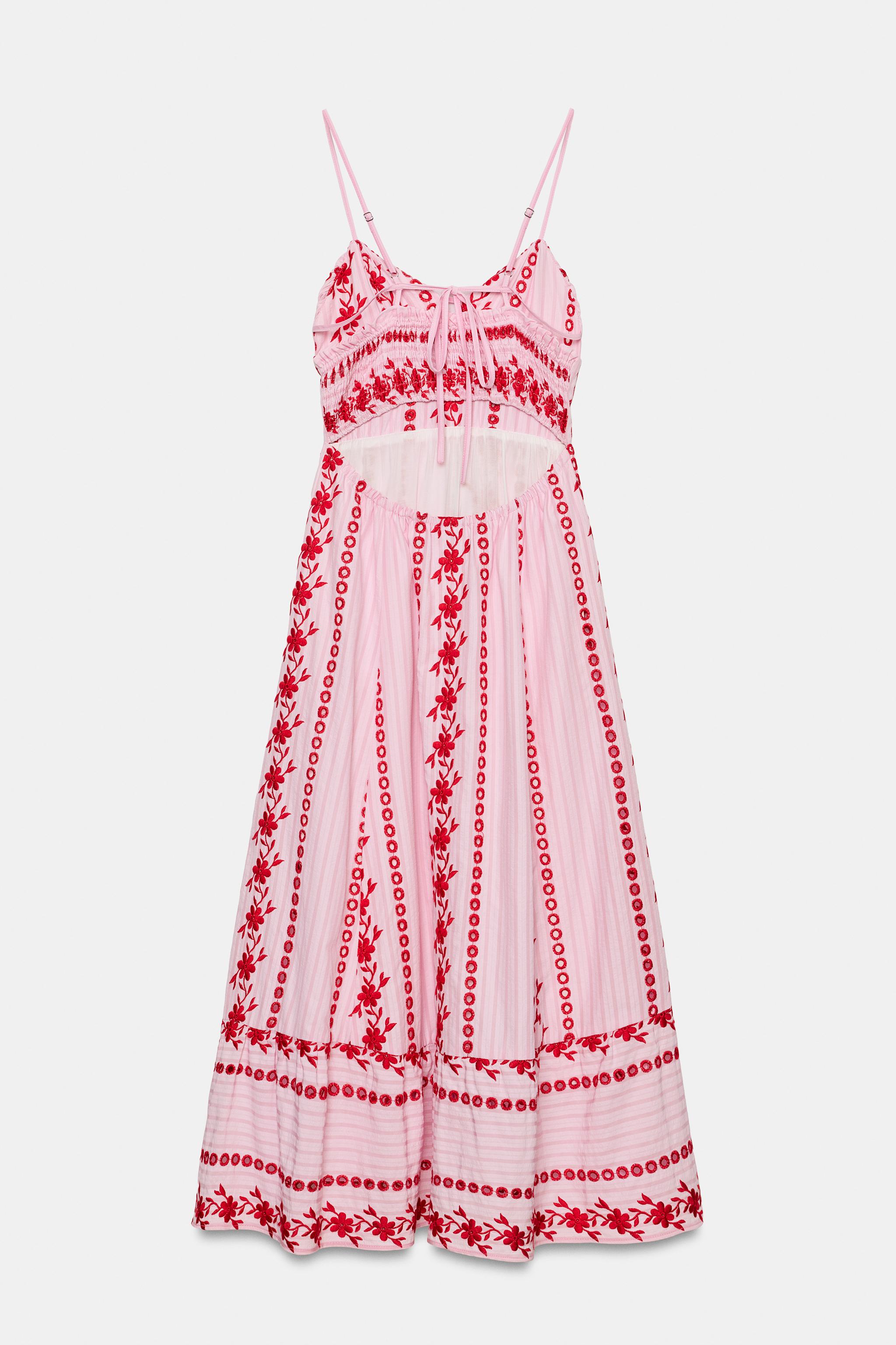 MIDI DRESS WITH CUTWORK EMBROIDERY - Pink | ZARA United Kingdom MIDI DRESS WITH CUTWORK EMBROIDERY - Pink | ZARA United Kingdom
