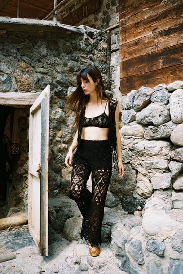 PANTALON CROCHET - Noir de Zara