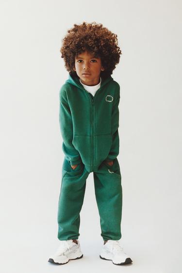 Zara BASIC TEXT ZIP-UP SWEATSHIRT - Green