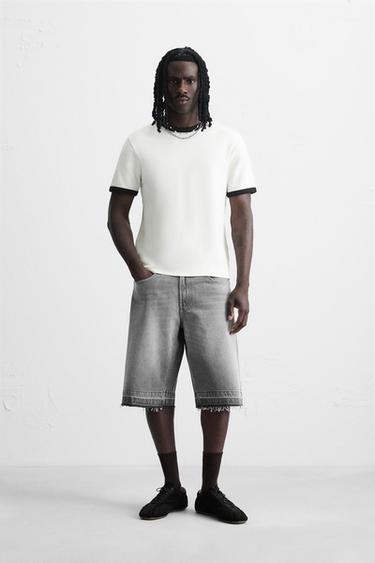 Zara BAGGY FIT DENIM SHORTS - Gray