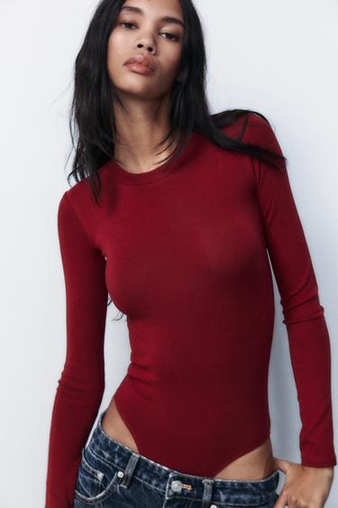 Zara COTTON MODAL BODYSUIT - Burgundy