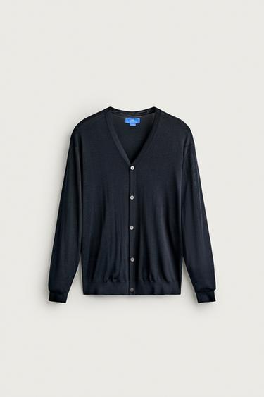 LIGHTWEIGHT 100% SILK CARDIGAN AARON LEVINE X ZARA - Navy blue by Zara