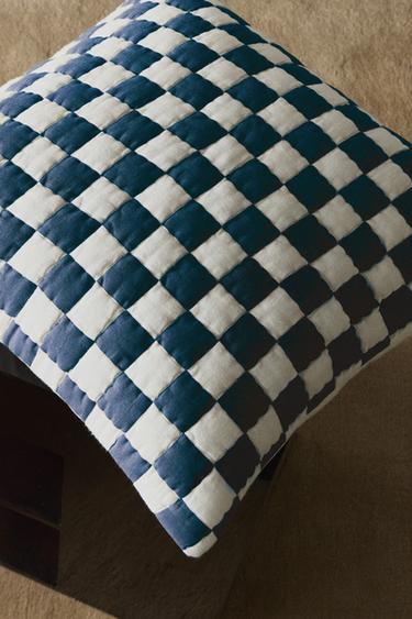 CHECK COTTON CUSHION COVER - أزرق الخاص بـ Zara - صورة 0