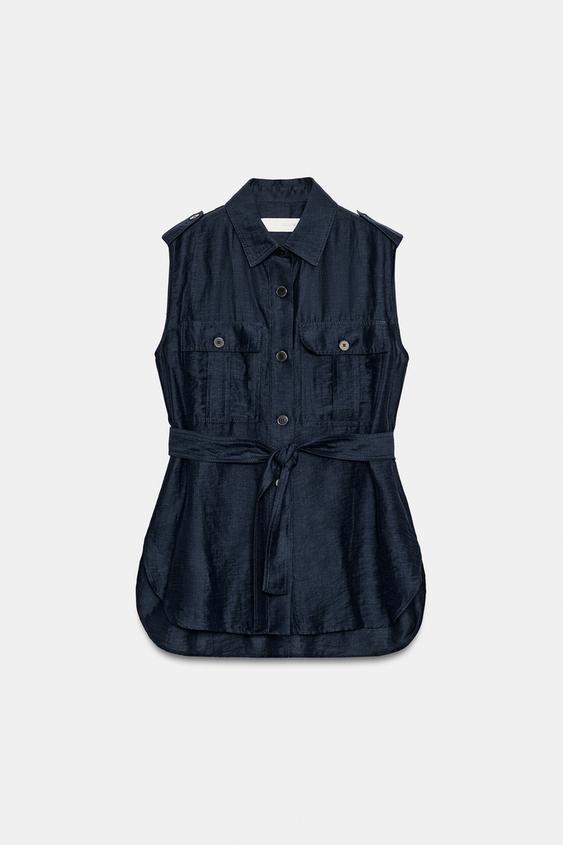 WAISTCOAT WITH BELT - Navy blue by Zara - Image 0