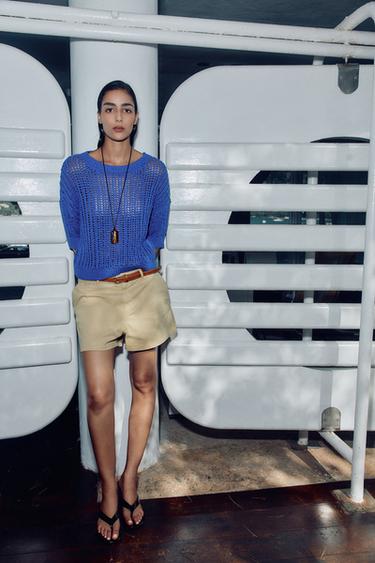 BELTED DARTED BERMUDA SHORTS - Light camel by Zara