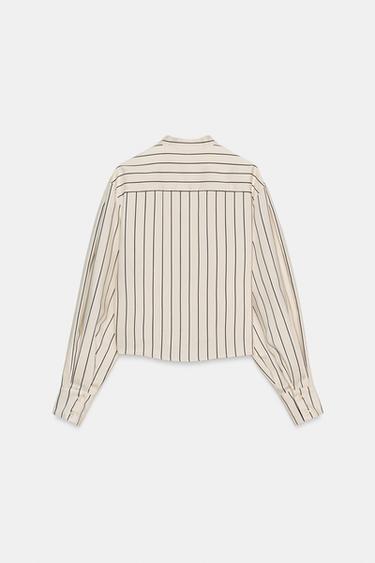 ZW COLLECTION STRIPED SHIRT WITH VOLUME SLEEVES - Ecru / Navy by Zara - Image 6