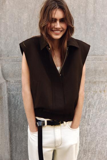 GILET WITH SHOULDER PADS AND ELASTIC HEM - Brown by Zara