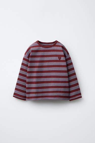 WOVEN STRIPE T-SHIRT WITH EMBROIDERED HEART - Light blue by Zara