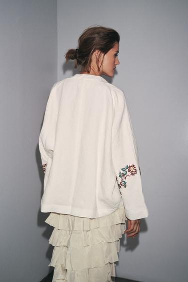 KIMONO EN LIN 100 % BRODÉ - Écru de Zara - Image 2