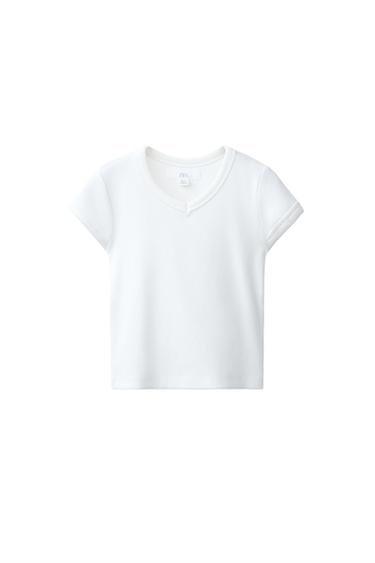 RIBBED V-NECK T-SHIRT - White by Zara