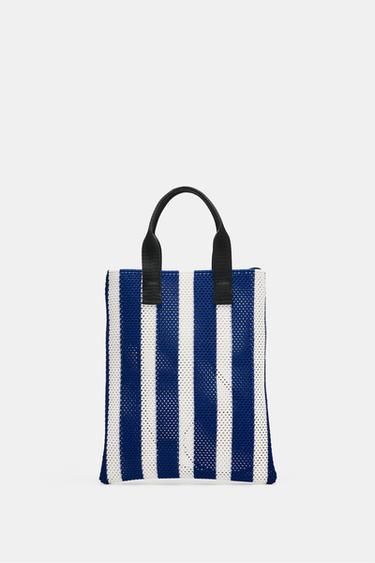 Zara PERFORATED EFFECT MINI SHOPPER BAG - Blue - Image 0