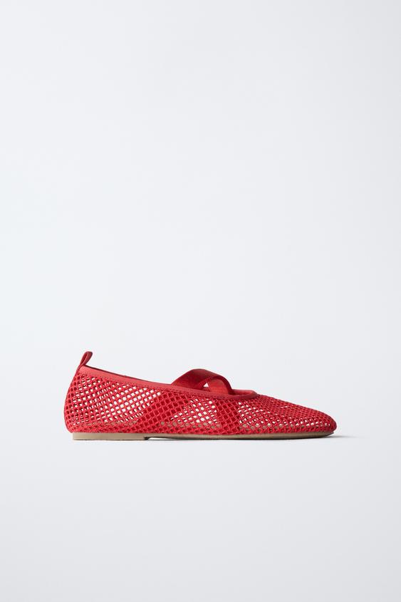 MESH BALLET FLATS - Red by Zara - Image 0