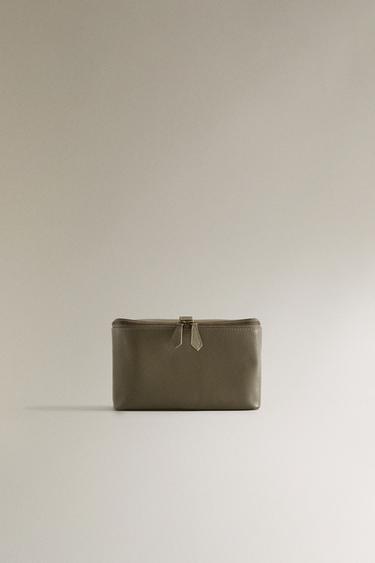 Zara MEDIUM LEATHER WASH BAG - 卡其綠